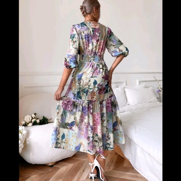 Floral Animal Print Split Thigh Midi Dress - Picture 2 of 9